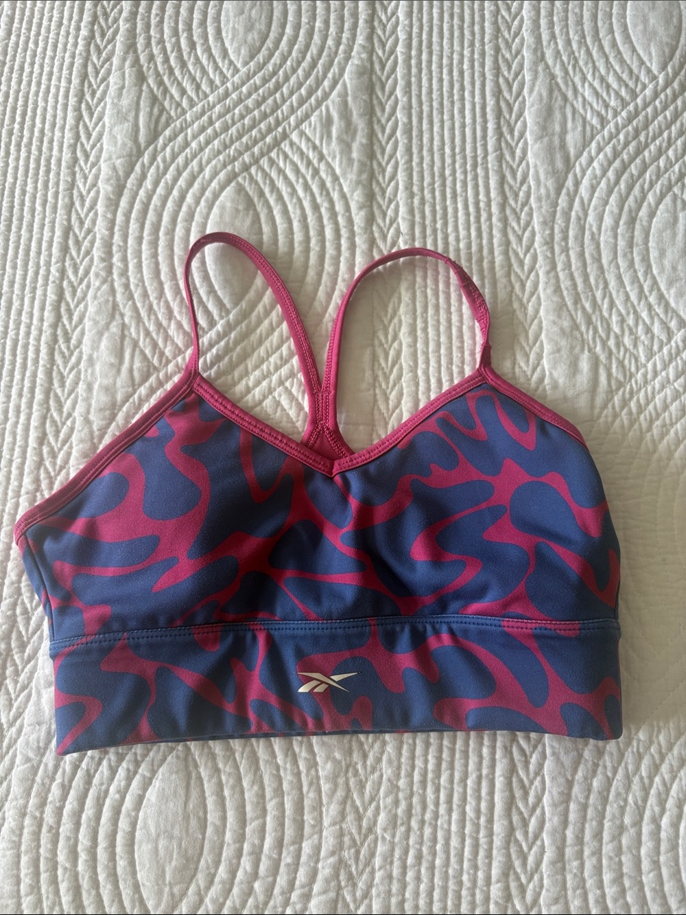 Reebok Pink & Navy Camouflage-Print Strappy Sports Bra